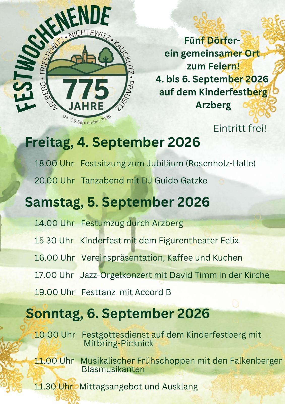 775-Jahr-Feier der Ortsteile Arzberg, Nichtewitz, Kaucklitz, Triestewitz und Prausitz